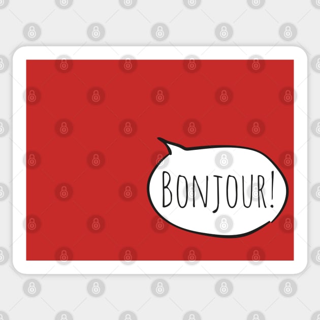 Cheerful BONJOUR! with white speech bubble on red (Français / French) Sticker by Ofeefee